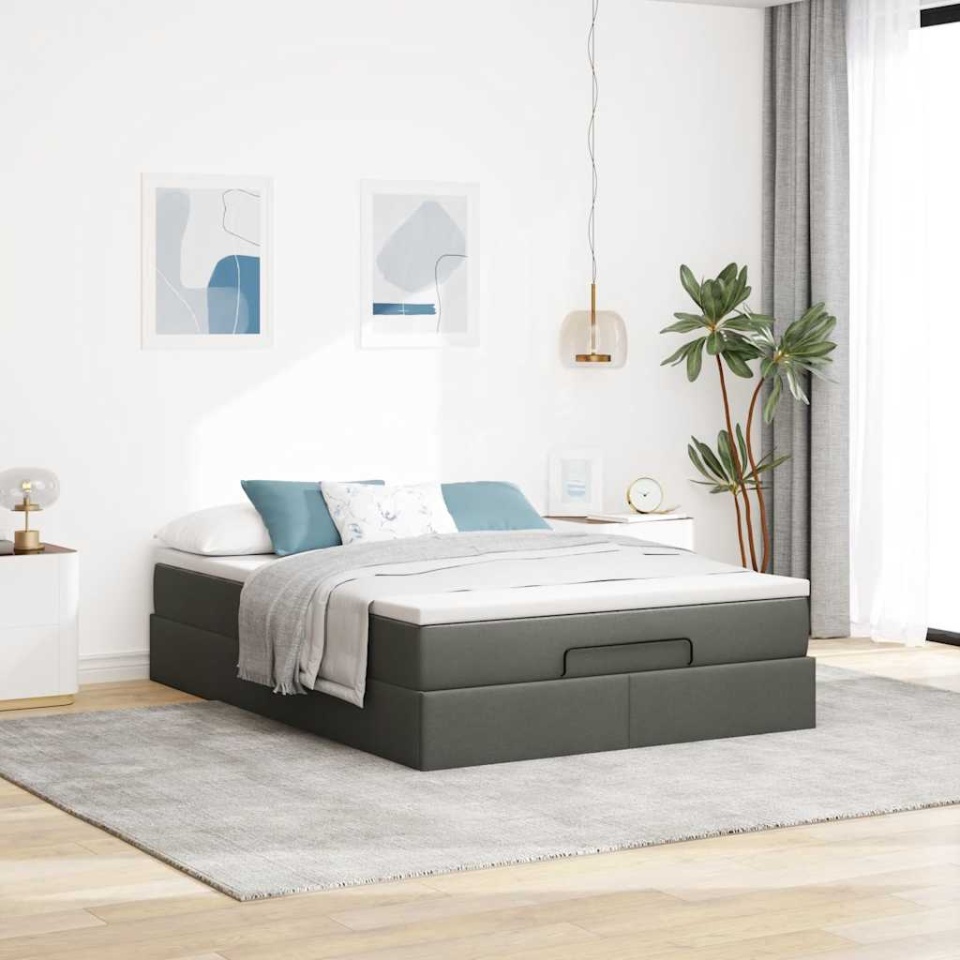 Cadru pat otoman cu saltea țesătură gri închis 140x200 cm - 2 | YEO