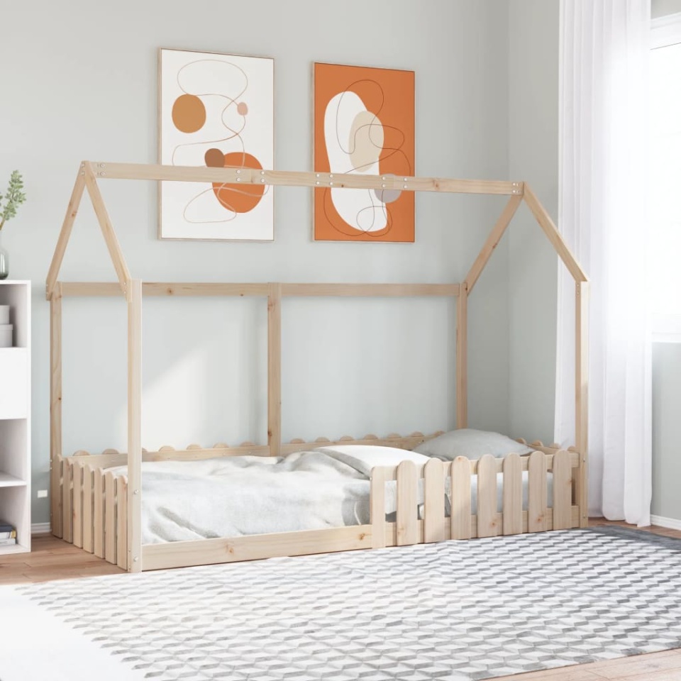 Cadru pat tip casă pentru copii, 90x190 cm, lemn masiv de pin