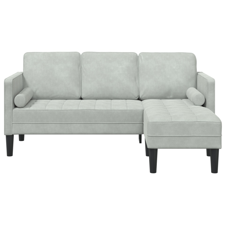 Canapea 3 locuri cu chaise longue în formă de L gri deschis 160 cm din catifea - 1 | YEO