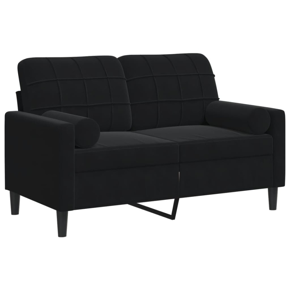 Canapea cu 2 locuri cu pernuțe, negru, 120 cm, catifea - 1 | YEO