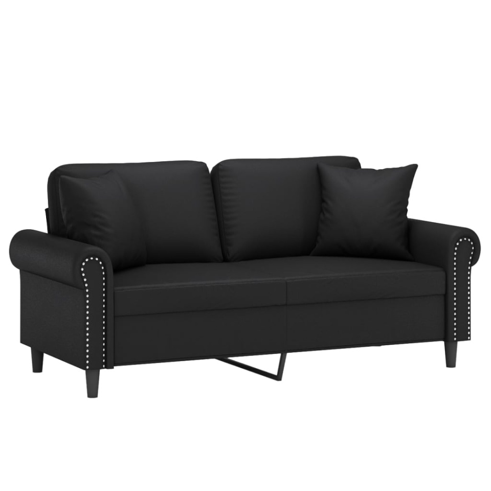 Canapea cu 2 locuri cu pernuțe, negru, 140 cm, piele ecologică - 2 | YEO