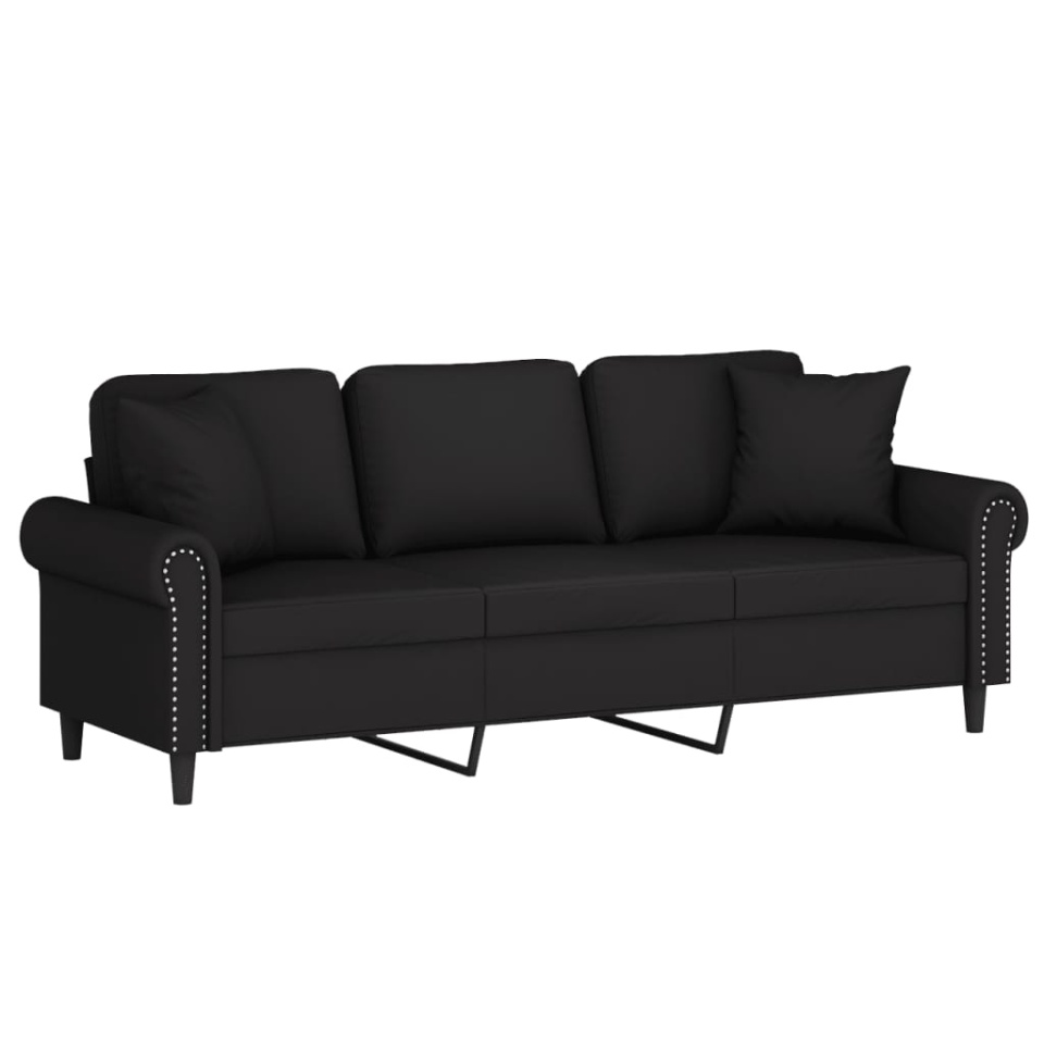 Canapea cu 3 locuri cu pernuțe, negru, 180 cm, catifea - 2 | YEO