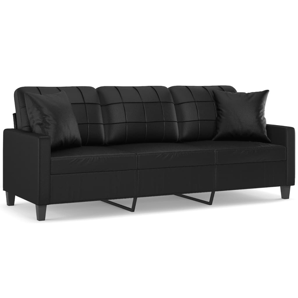 Canapea cu 3 locuri cu pernuțe, negru, 180 cm, piele ecologică - 1 | YEO