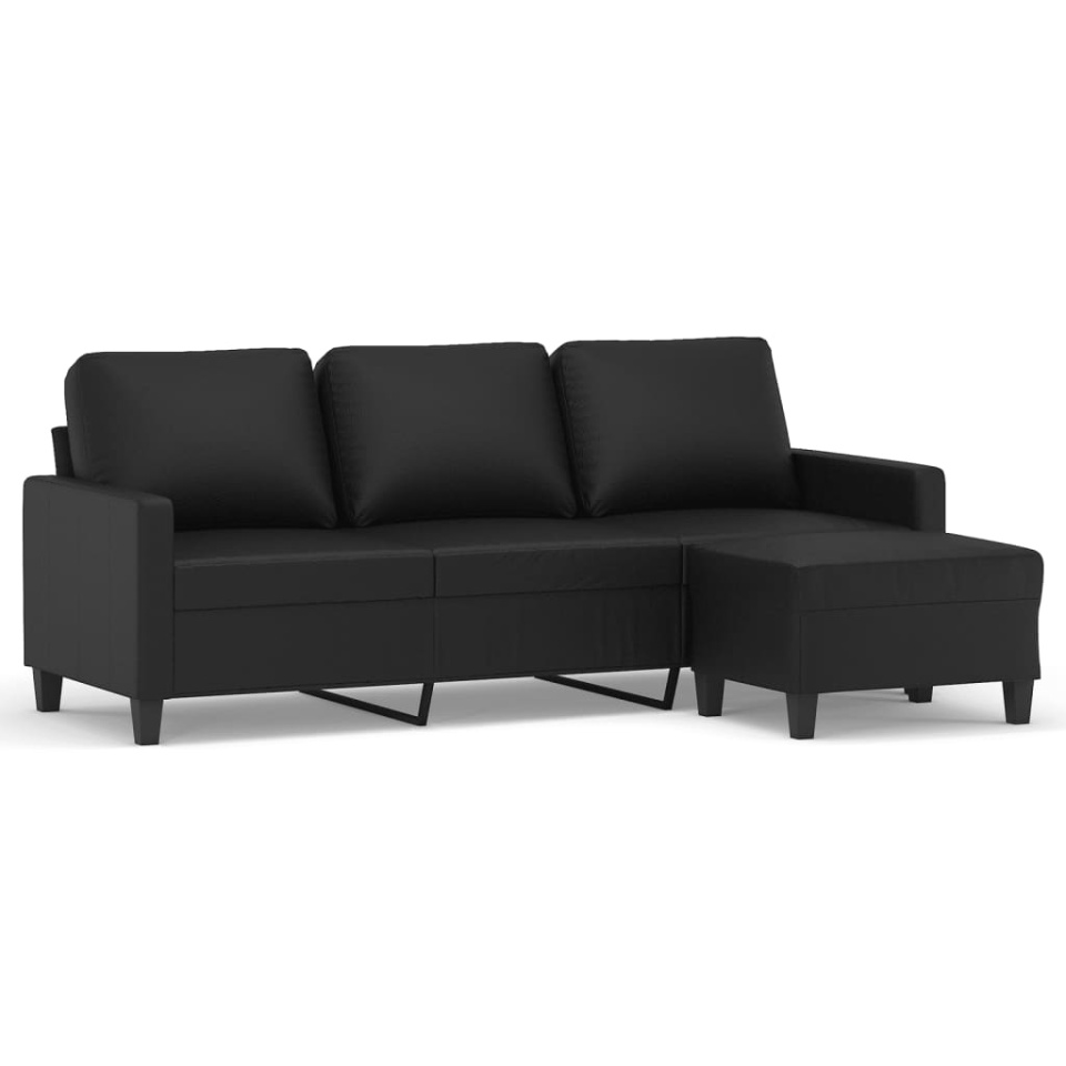 Canapea cu 3 locuri și taburet, negru, 180 cm, piele ecologică - 1 | YEO
