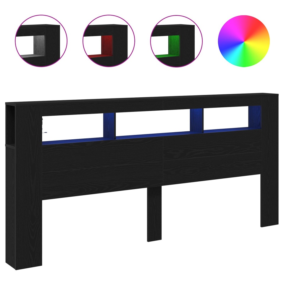 Cap la pat cu lumini LED Negru Stejar 220x18,5x103,5 cm - 3 | YEO
