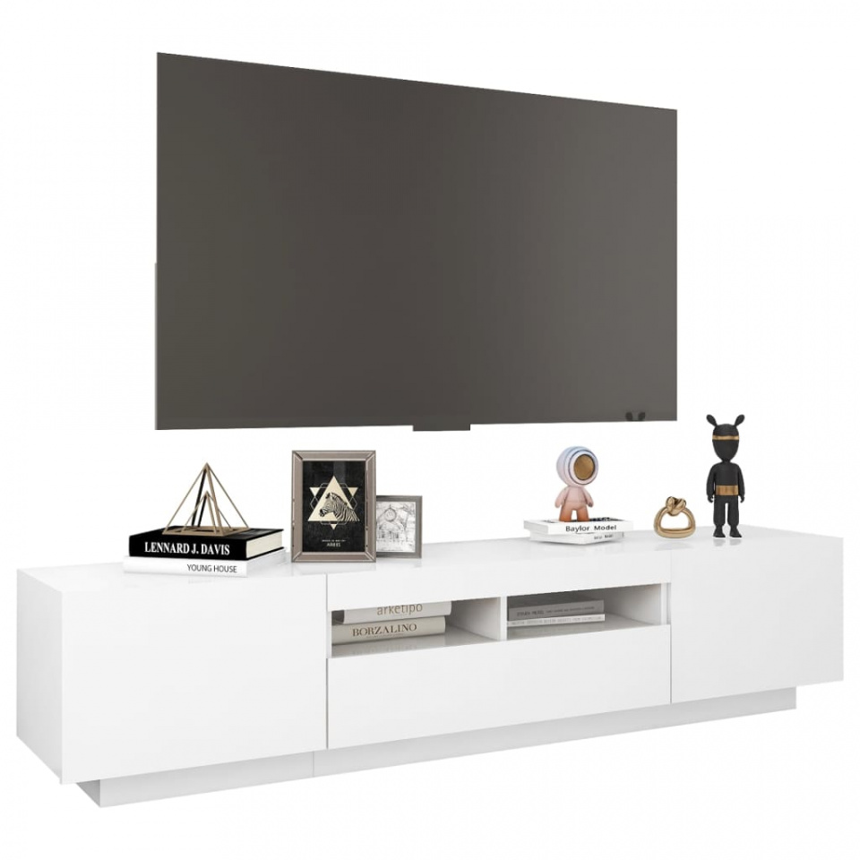 Comodă TV cu lumini LED, alb, 180x35x40 cm - 4 | YEO