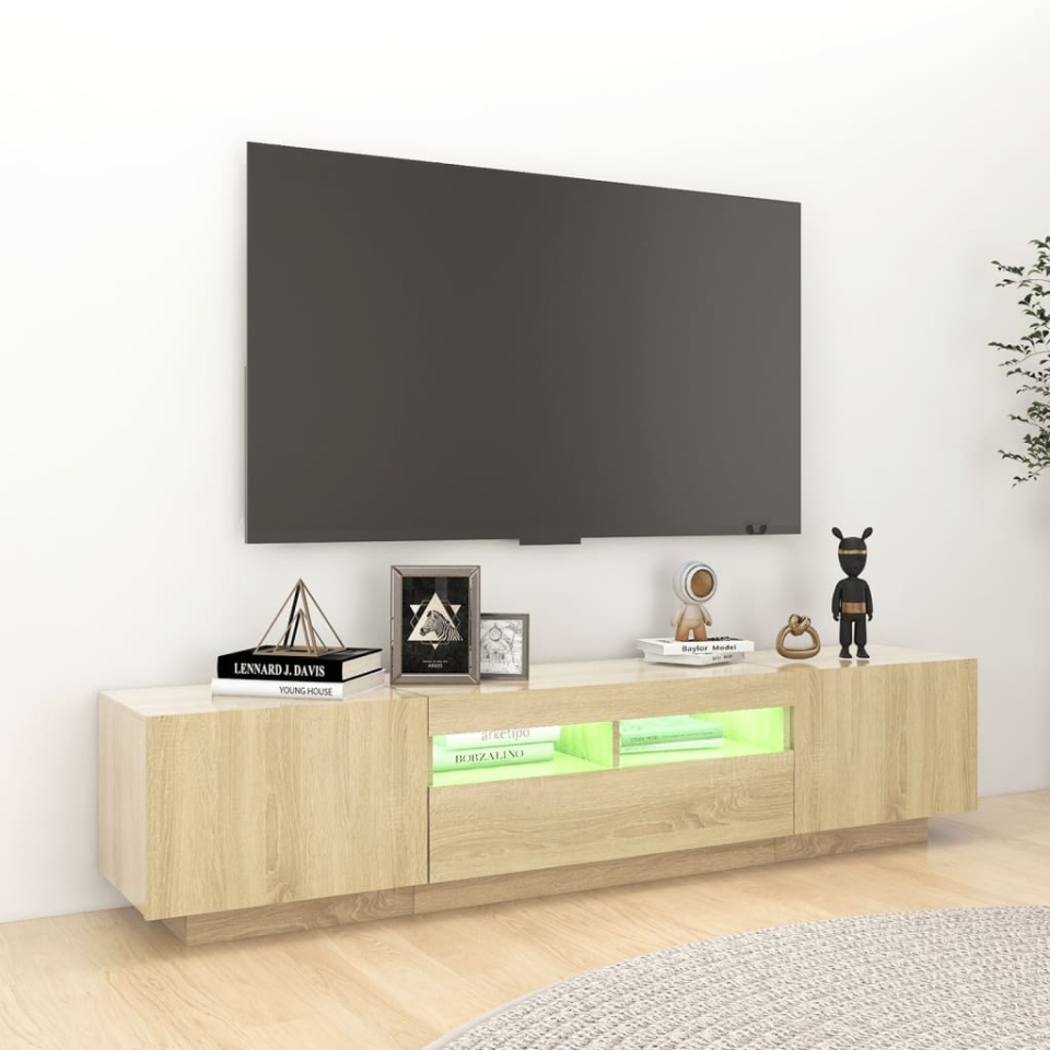 Comodă TV cu lumini LED, stejar sonoma, 180x35x40 cm - 2 | YEO