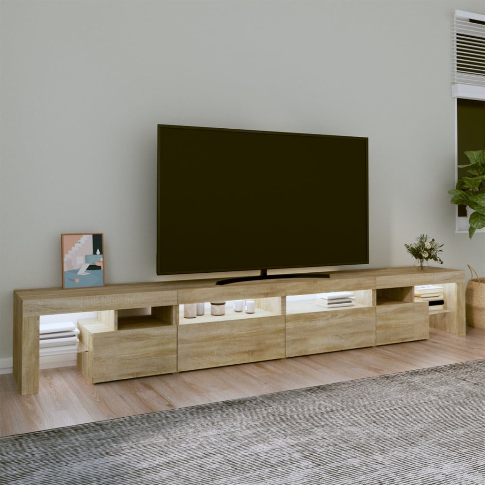 Comodă TV cu lumini LED, stejar sonoma,260x36,5x40cm - 2 | YEO