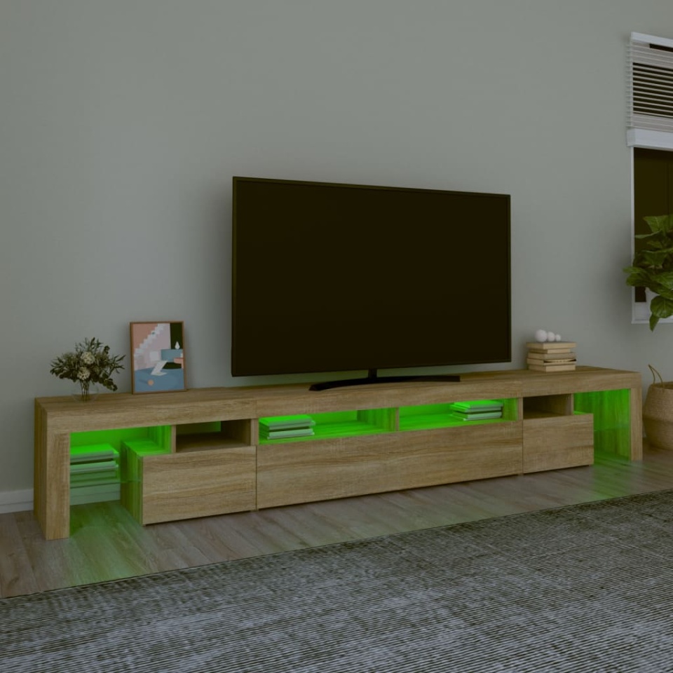Comodă TV cu lumini LED, stejar sonoma,260x36,5x40cm - 3 | YEO