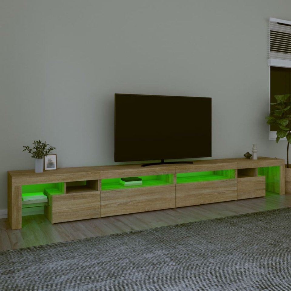 Comodă TV cu lumini LED, stejar sonoma, 290x36,5x40 cm - 3 | YEO