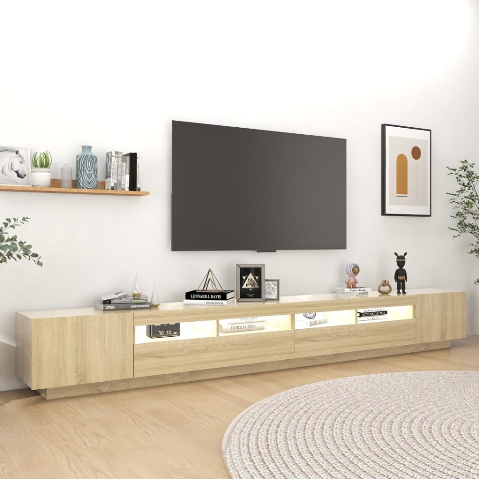Comodă TV cu lumini LED, stejar sonoma, 300x35x40 cm - 2 | YEO