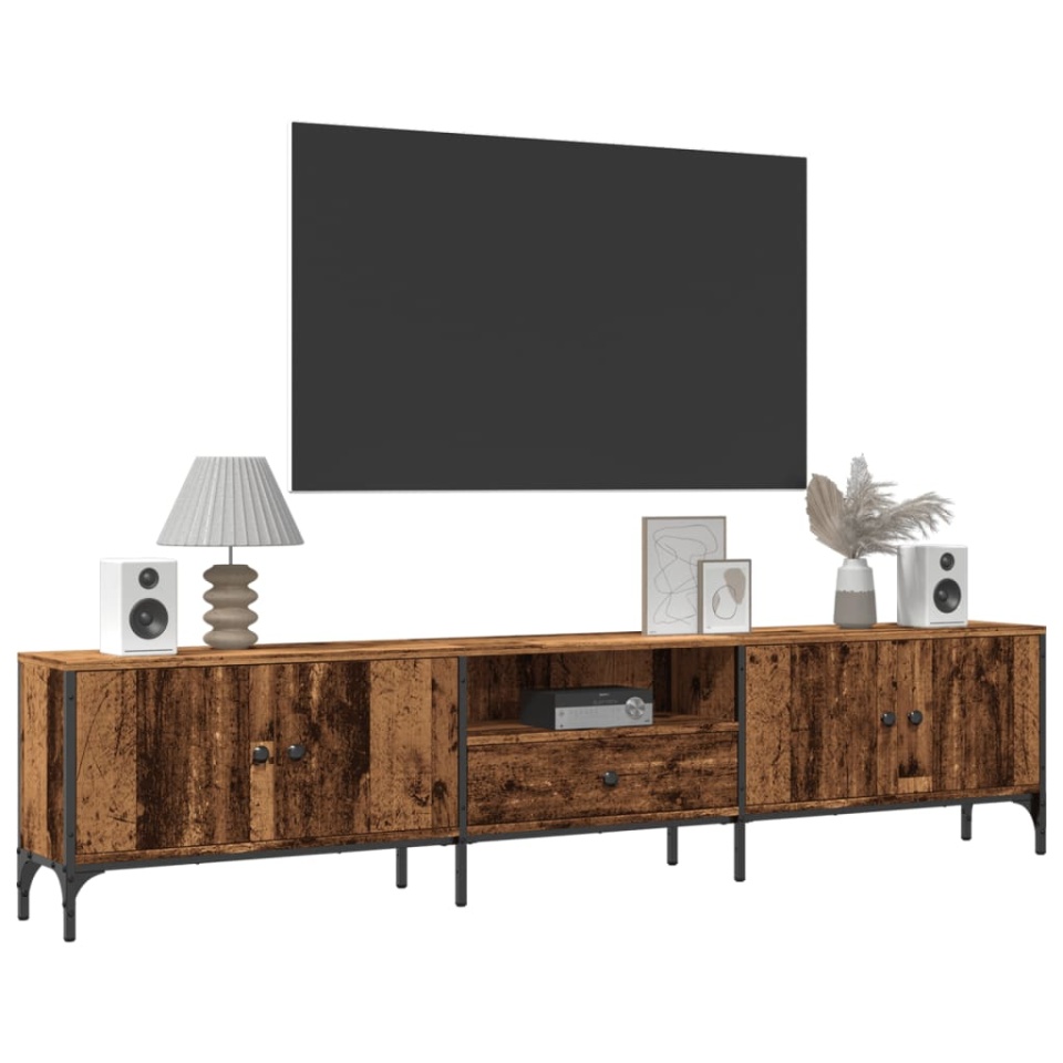 Comodă TV cu sertar, lemn vechi, 200x25x44 cm, lemn prelucrat - 2 | YEO