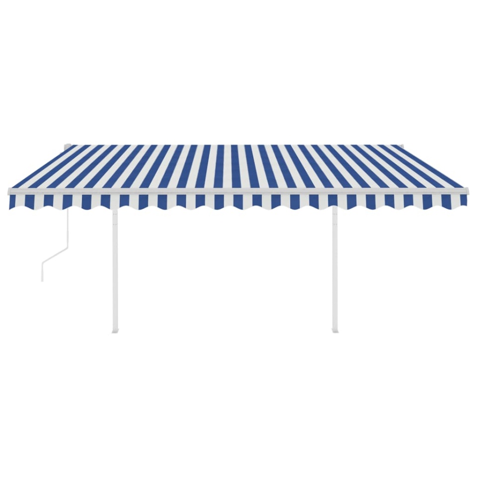 Copertină retractabilă automat cu stâlpi, albastru&alb, 4x3,5 m - 3 | YEO