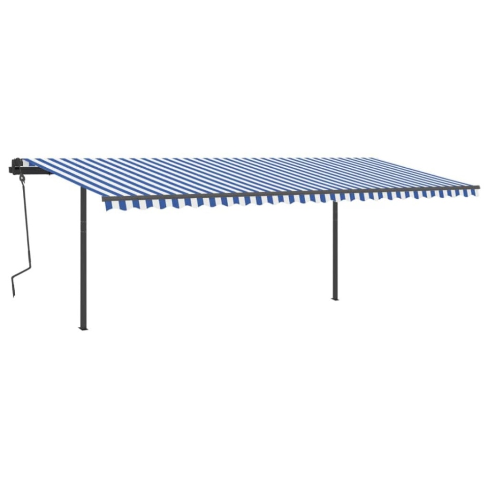Copertină retractabilă automat cu stâlpi, albastru&alb, 6x3,5 m - 1 | YEO
