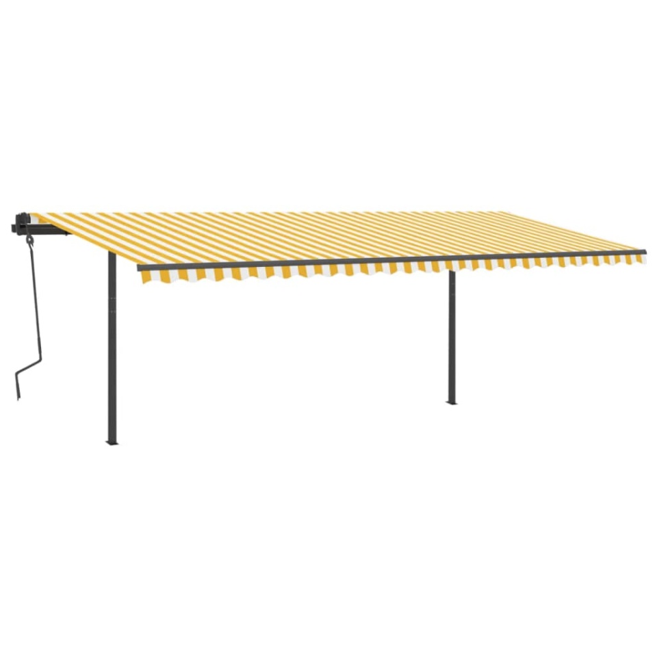 Copertină retractabilă automat, cu stâlpi, galben&alb, 6x3,5 m - 1 | YEO