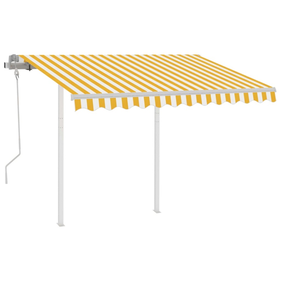 Copertină retractabilă manual cu stâlpi, galben/alb, 3x2,5 m - 1 | YEO