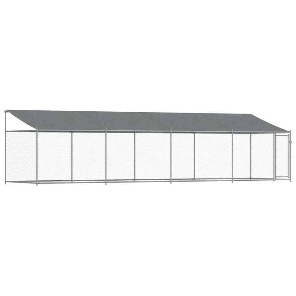 Cușcă câini cu acoperiș și uși, gri, 8x2x2 m, oțel galvanizat - 1 | YEO