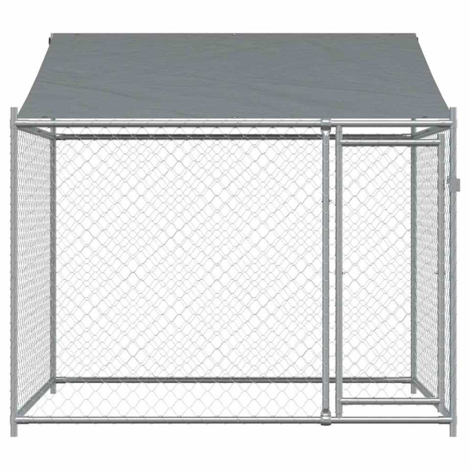 Cușcă de câini cu acoperiș și ușă gri, 2x2x2 m, oțel galvanizat - 3 | YEO