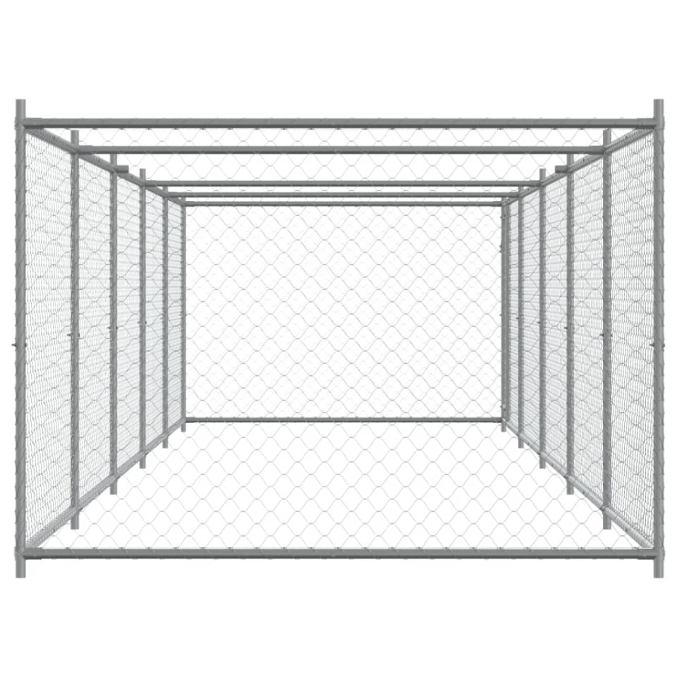 Cușcă pentru câini cu ușă, gri, 10x2x1,5 m, oțel galvanizat