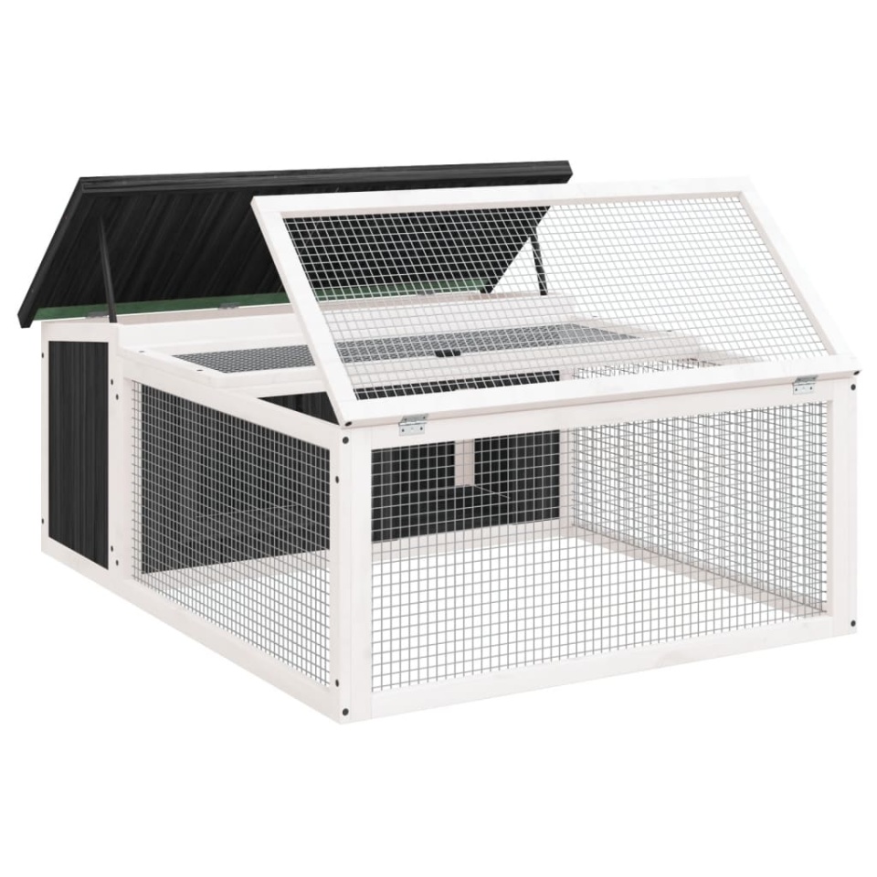 Cușcă pentru iepuri, gri, 117,5x97x47,5 cm, lemn masiv de pin - 3 | YEO