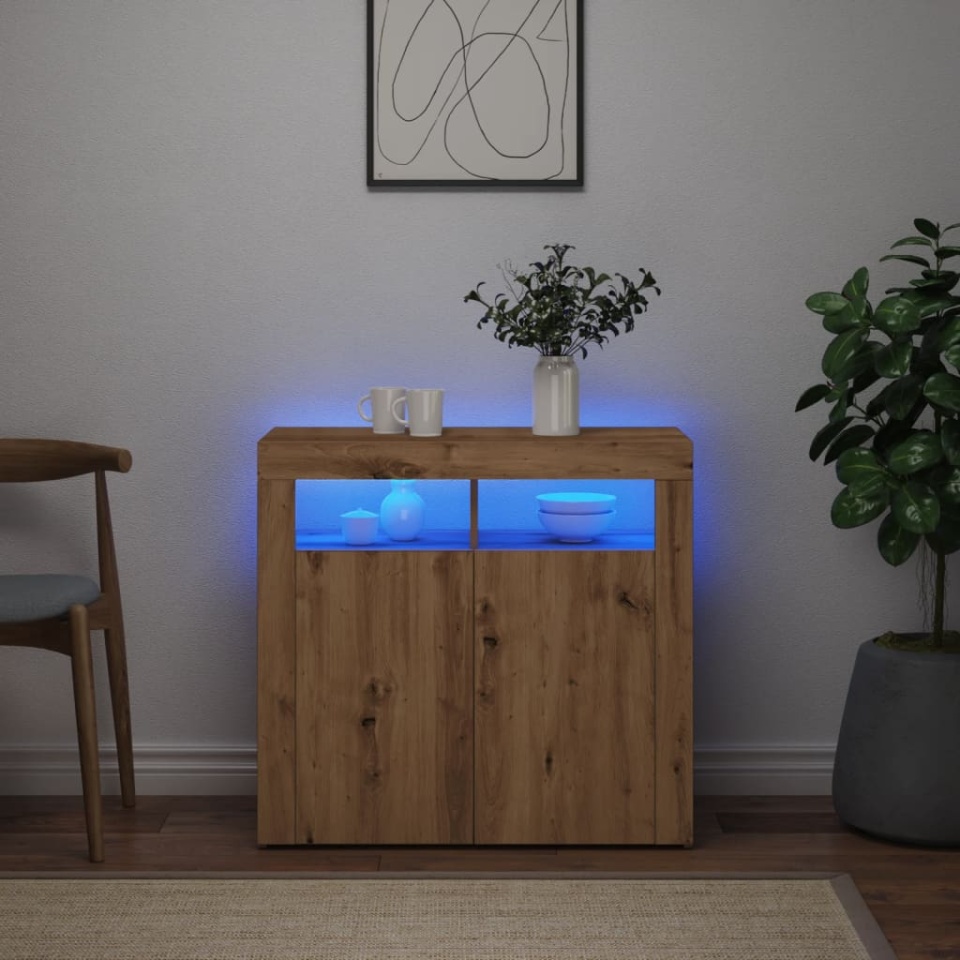 Dulap cu lumini LED stejar artizanal 80x35x75 cm lemn prelucrat - 3 | YEO