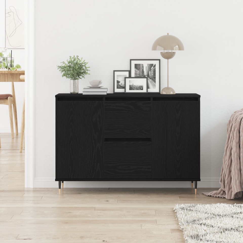 Dulap cu Uși și Sertare Negru Stejar 101,5x35x70 cm - 3 | YEO