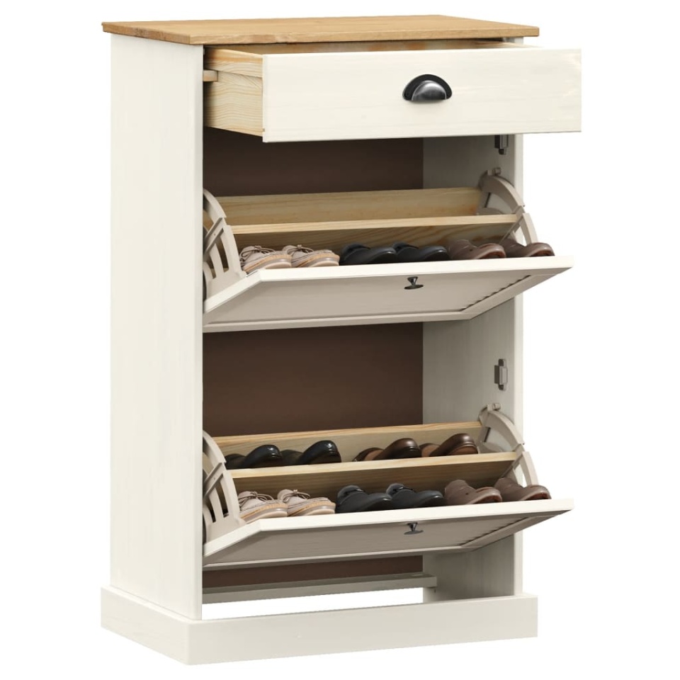 Dulap de pantofi VIGO, 60x35x96 cm, alb, lemn masiv de pin - 2 | YEO