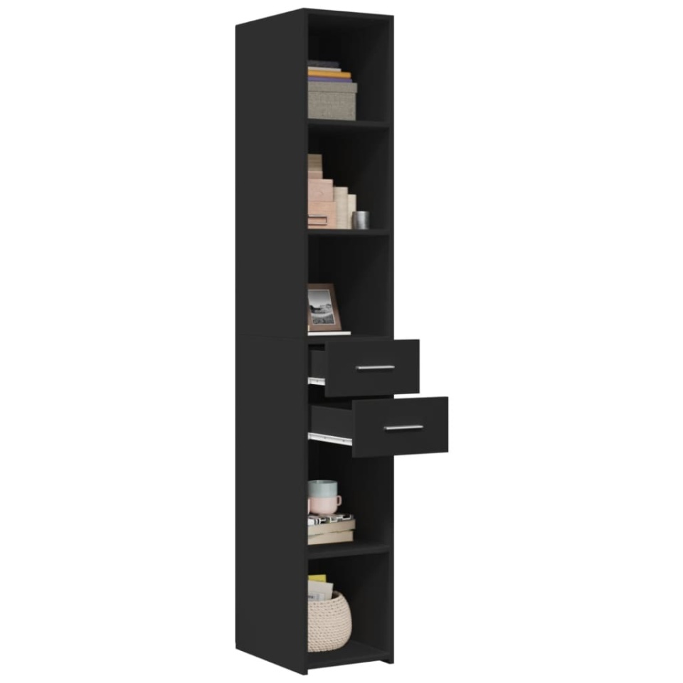 Dulap înalt, negru, 30x42,5x185 cm, lemn prelucrat - 2 | YEO