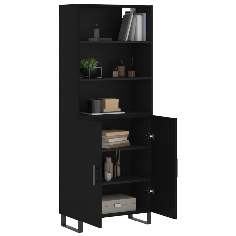 Dulap înalt, negru, 69,5x34x180 cm, lemn compozit - 2 | YEO