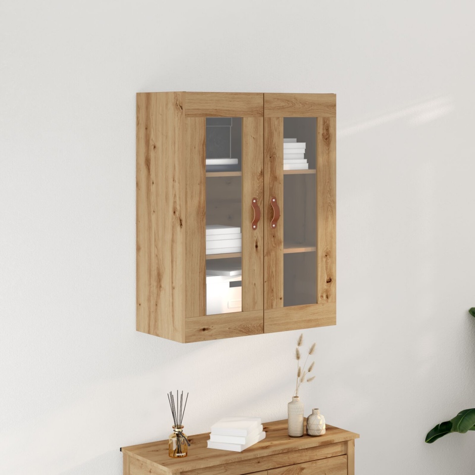 Dulap montat pe perete cu uși din sticlă Stejar Artisan 69,5x34x90 cm