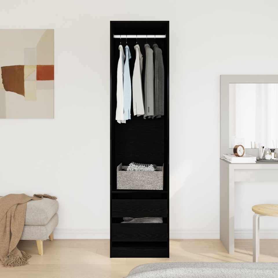 Dulap Negru Stejar 50x50x200 cm din Lemn prelucrat - - 3 | YEO