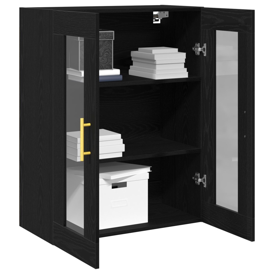 Dulap suspendat cu uși din sticlă Stejar negru 69,5x34x90 cm - 2 | YEO