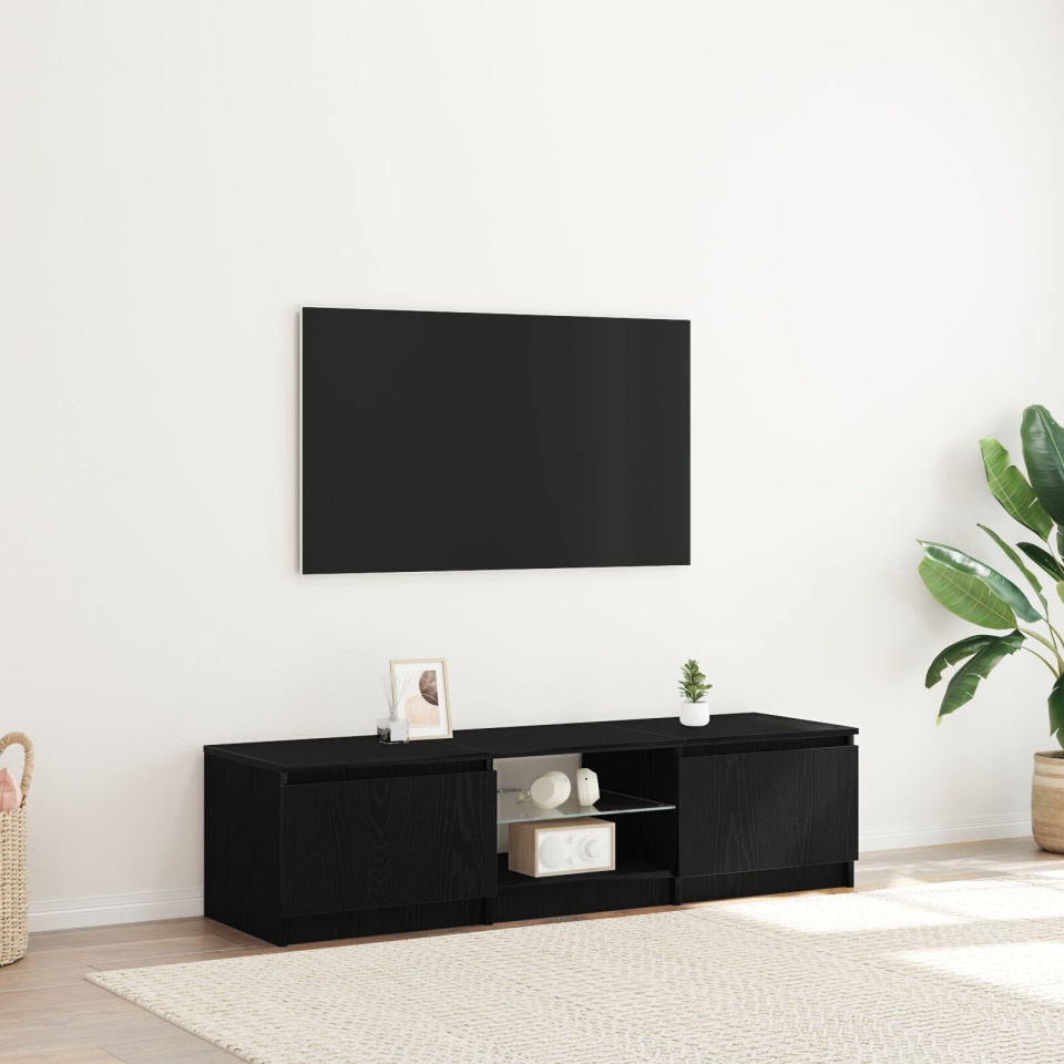 Dulap TV cu lumini LED Stejar Negru 140x40x35,5 cm Lemn