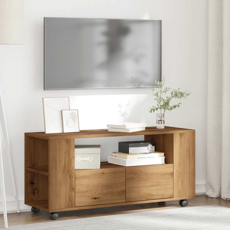 Dulap TV cu roți stejar artizanal 102x34,5x43 cm lemn prelucrat - 2 | YEO