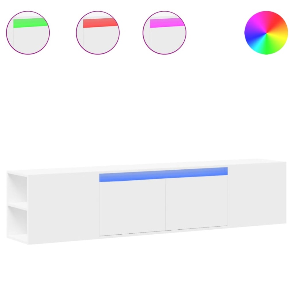 Dulap TV de perete cu lumini LED, alb, 180x31x39,5 cm - 1 | YEO
