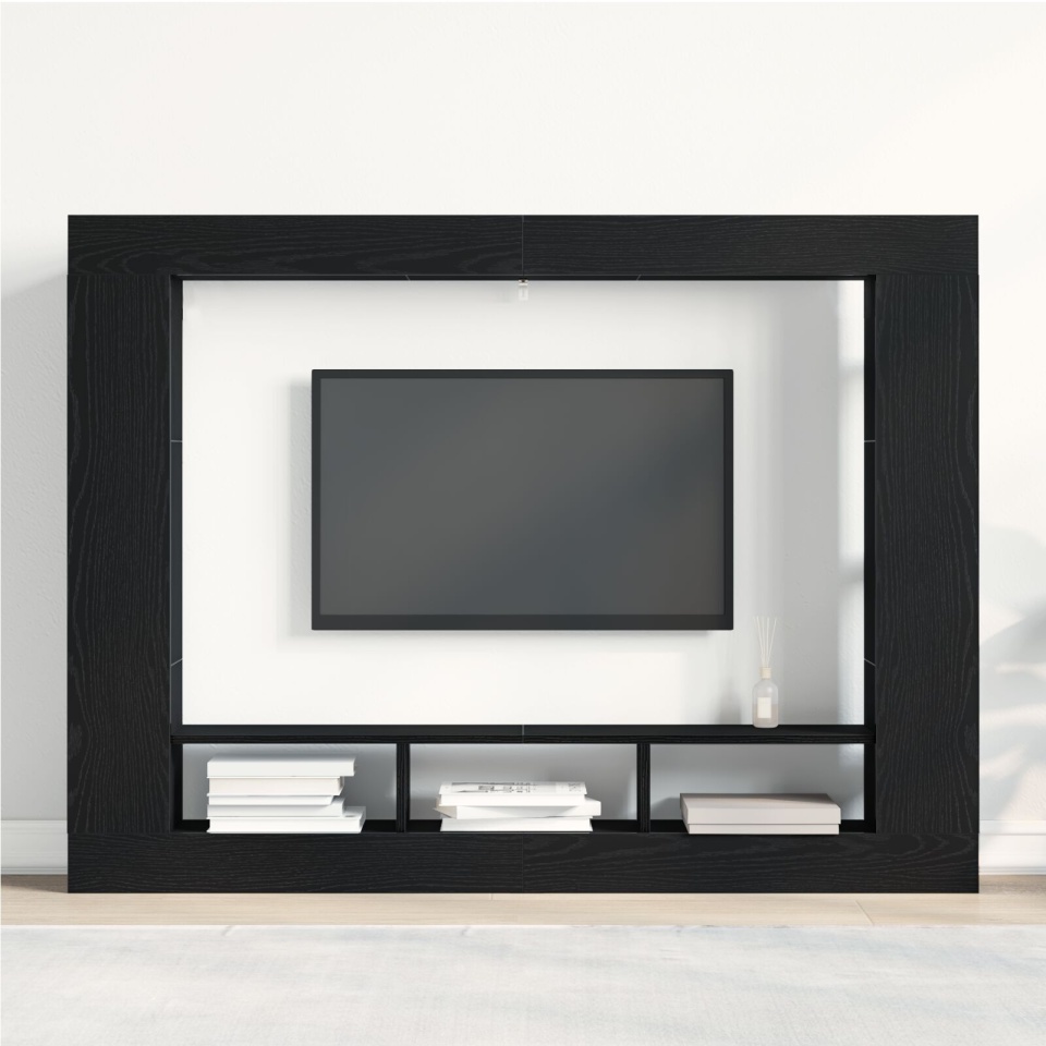 Dulap TV Montat pe Perete Negru Stejar 152x22x113 cm - 3 | YEO