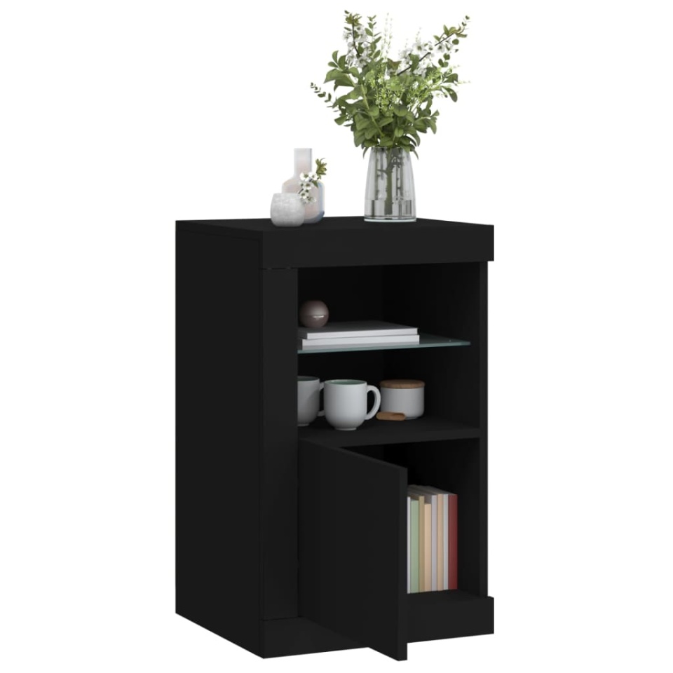 Dulapuri laterale cu lumini LED 2 buc. negru lemn prelucrat - 3 | YEO