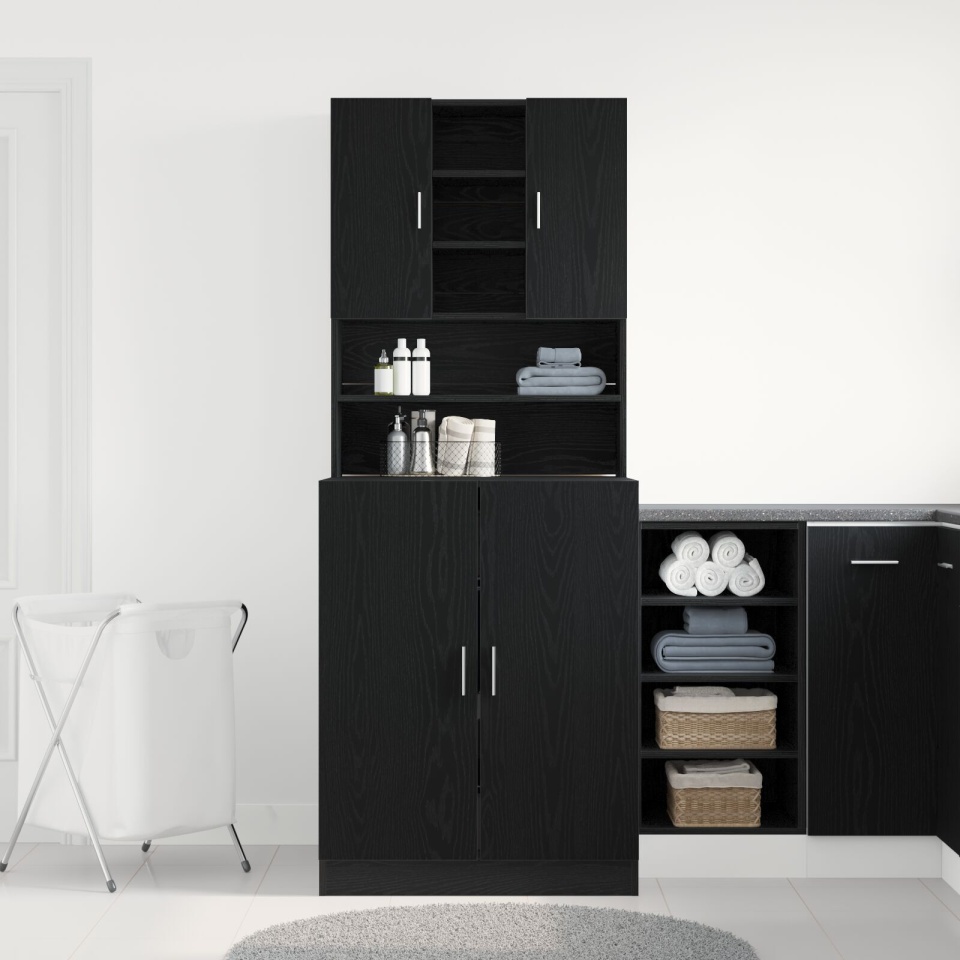 Dulapuri pentru Mașini de Spălat 2 piese Stejar Negru 70.5x71.5x181.5 cm Lemn Ingineresc, Dulap pentru Mașini de Spălat - Stejar Negru - 70.5x71.5x91.5 cm - Fabricat din Lemn Ingineresc - 3 | YEO