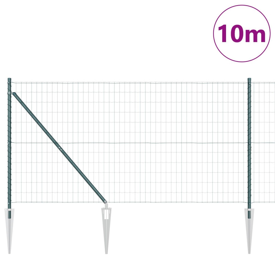Euro Fence cu 7 stâlpi cu vârf 1.2x10 m Oțel galvanizat Verde - 2 | YEO