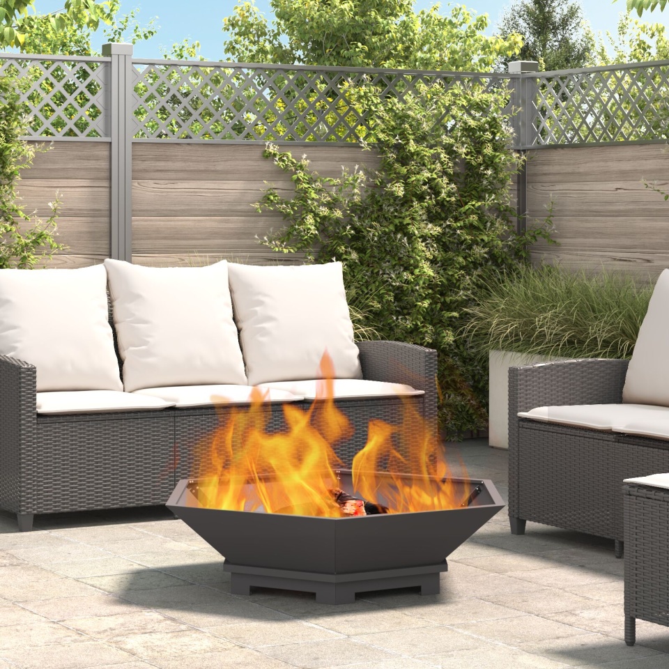 Foc Pit Hexagonal Negru 100x100x28 cm Oțel