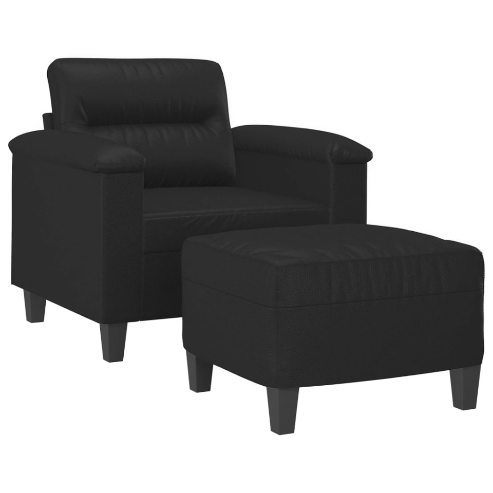 Fotoliu canapea cu taburet, negru, 60 cm, piele ecologică - 2 | YEO