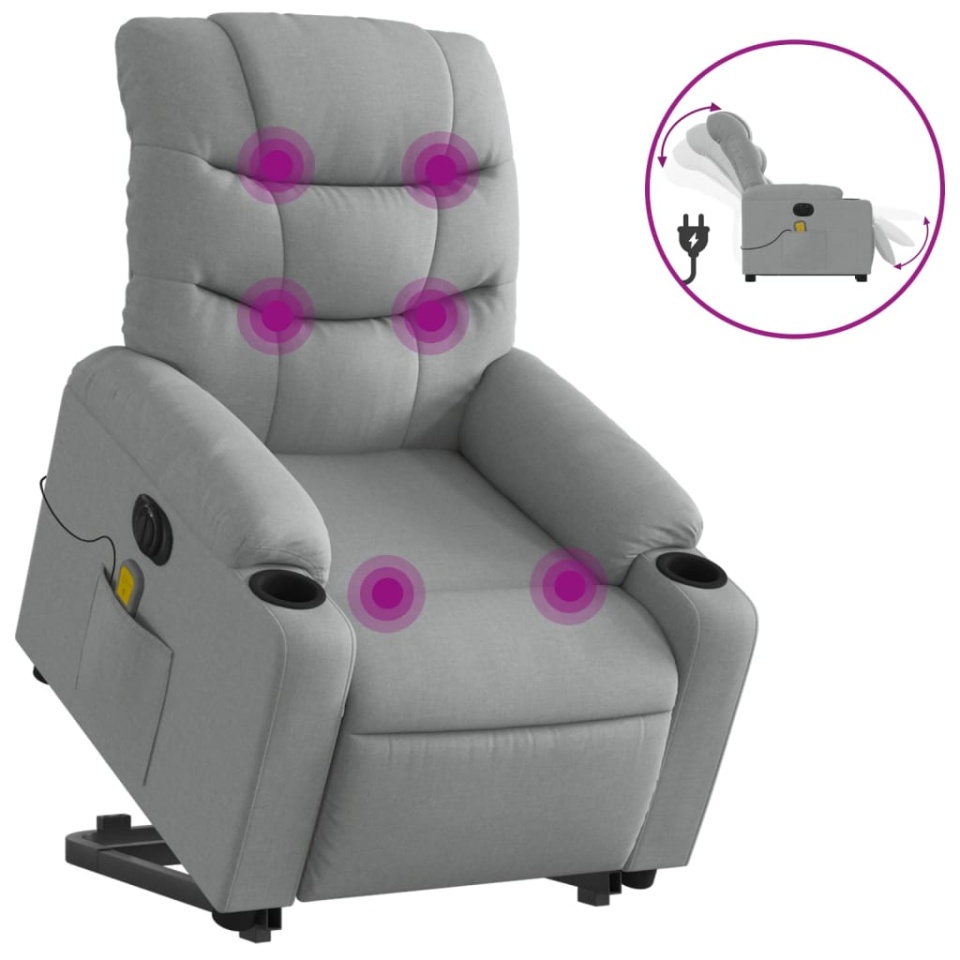 Fotoliu electric masaj rabatabil cu ridicare, gri închis textil - 1 | YEO