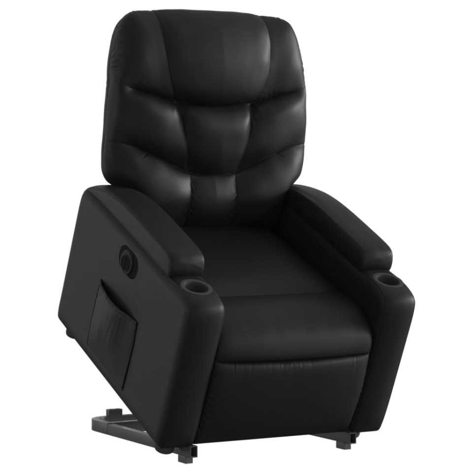 Fotoliu rabatabil electric cu ridicare, negru, piele ecologică - 2 | YEO