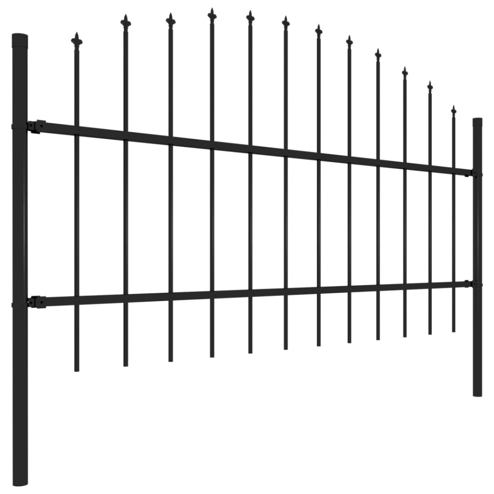 Gard de grădină cu vârf suliță, negru, 10,2 m, oțel - 2 | YEO