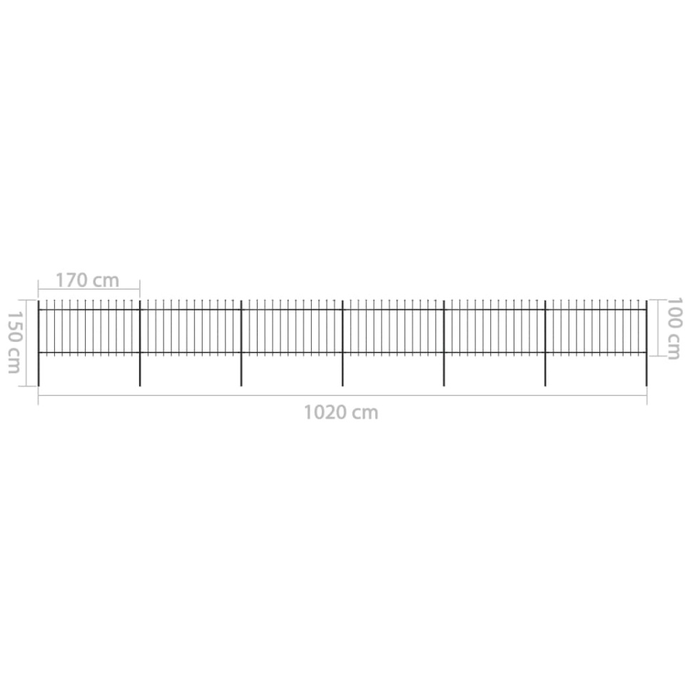 Gard de grădină cu vârf suliță, negru, 10,2 m, oțel - 4 | YEO