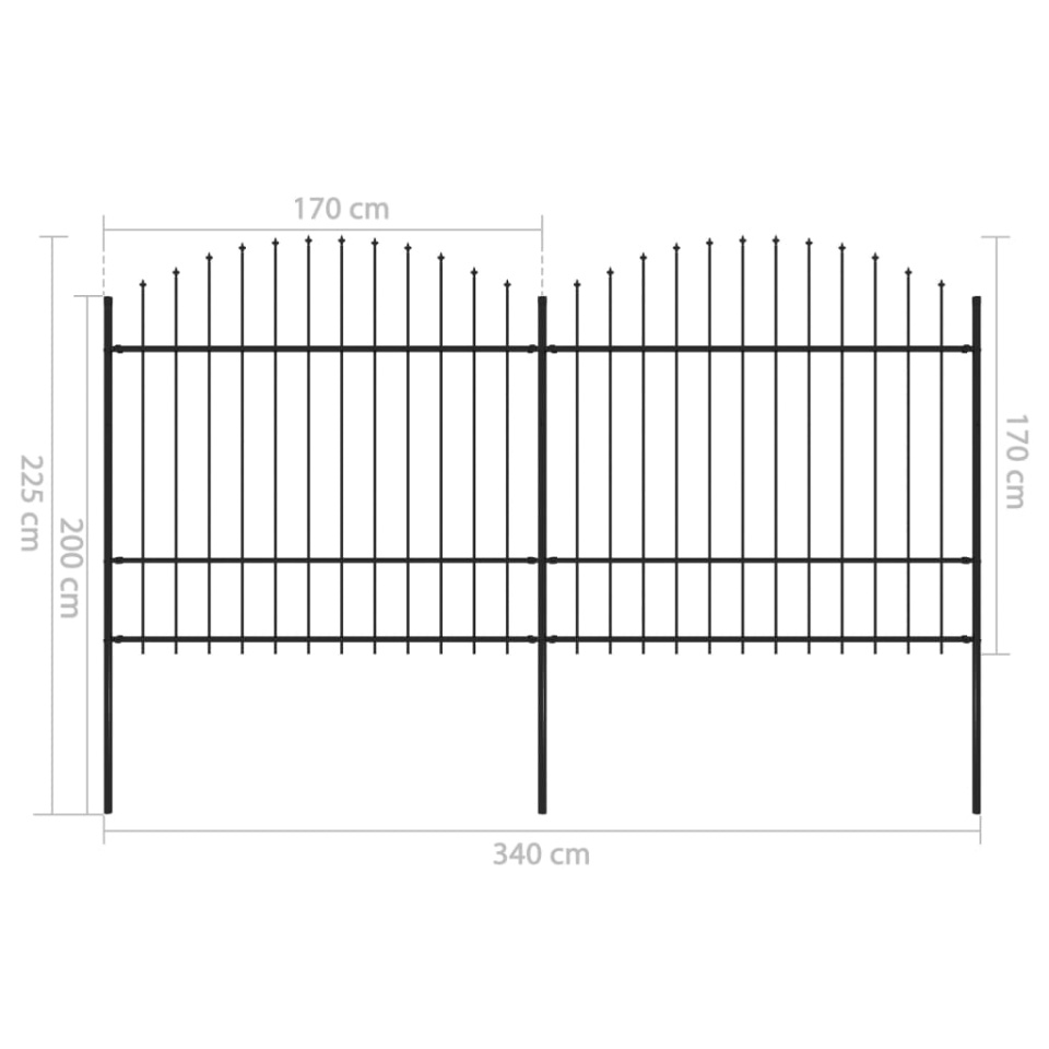 Gard de grădină cu vârf suliță, negru, 3,4 m, oțel - 4 | YEO