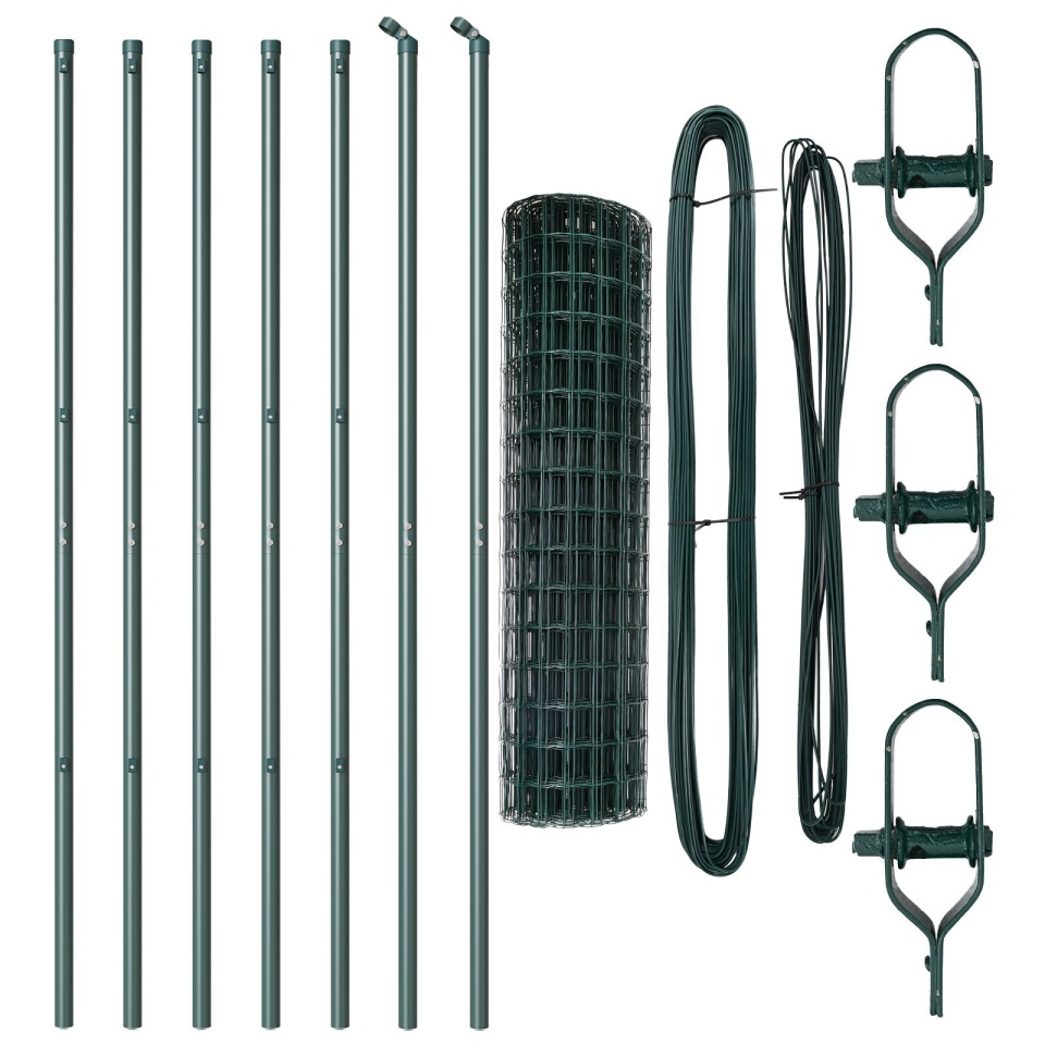 Gard Euro cu 7 Stâlpi 1.4x10 m Oțel Galvanizat Verde - 1 | YEO