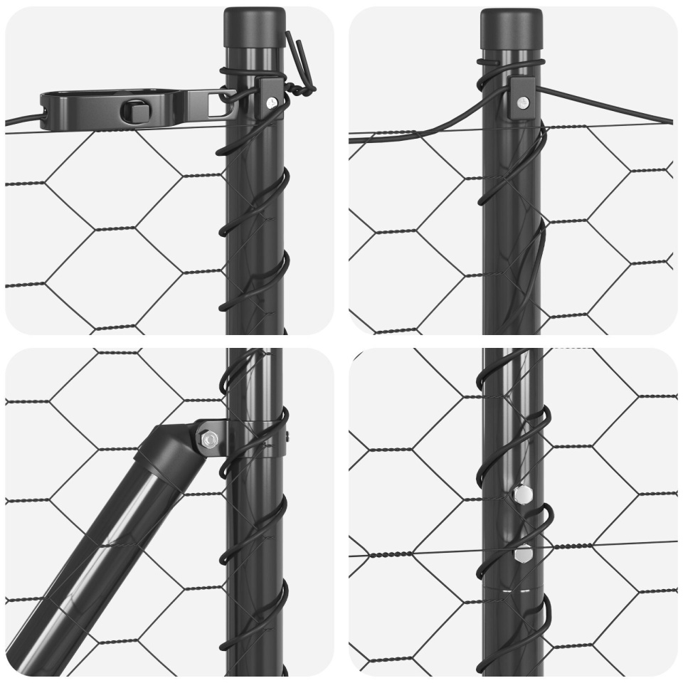 Gard hexagonal Gri 1,6x10 m Oțel, Stâlpi de gard cu vârf 7 buc Ø32 mm 180 cm Oțel galvanizat - 3 | YEO