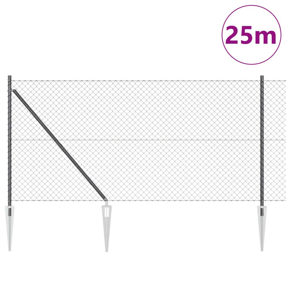 Împrejmuire din plasă de lanț cu 13 stâlpi înfipți 1x25 m Oțel galvanizat - 2 | YEO