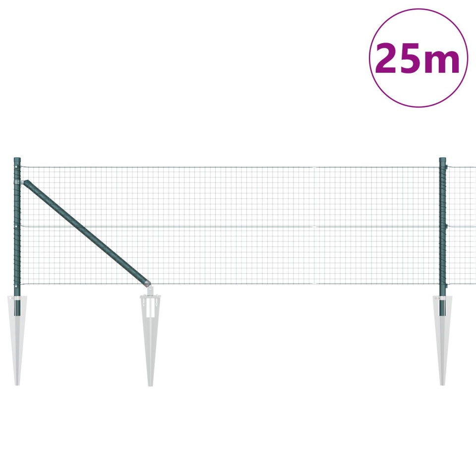 Împrejmuire Sârmă Sudată cu 13 Stâlpi cu Spike Verde 0.6x25 m Oțel - 2 | YEO